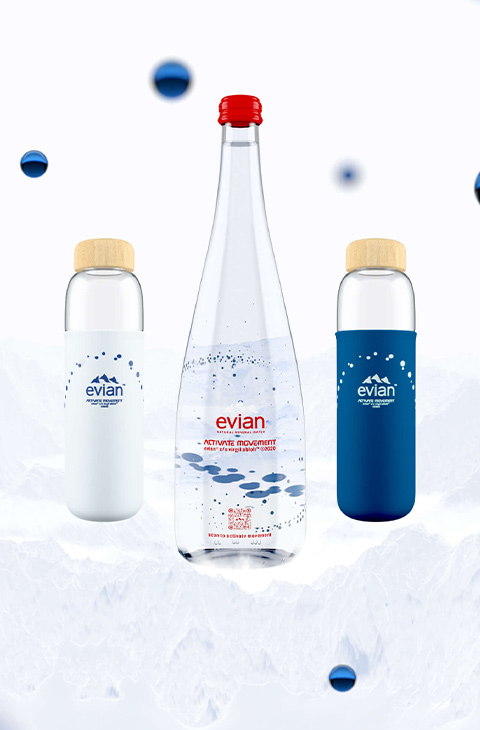 EVIAN BY VIRGIL ABLOH x SOMA Make A Rainbow Refillable Glass Water Bottle  White/Pink - SS19 - US